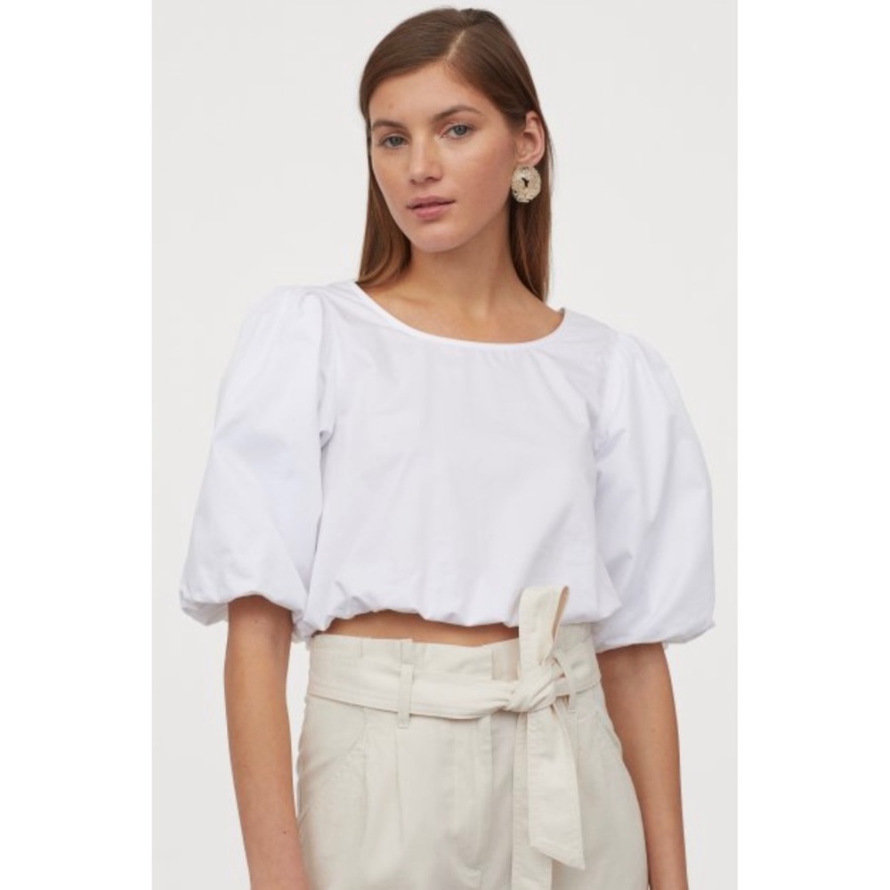 SOLD // WHITE PUFF BALLOON SLEEVE CROP BLOUSE